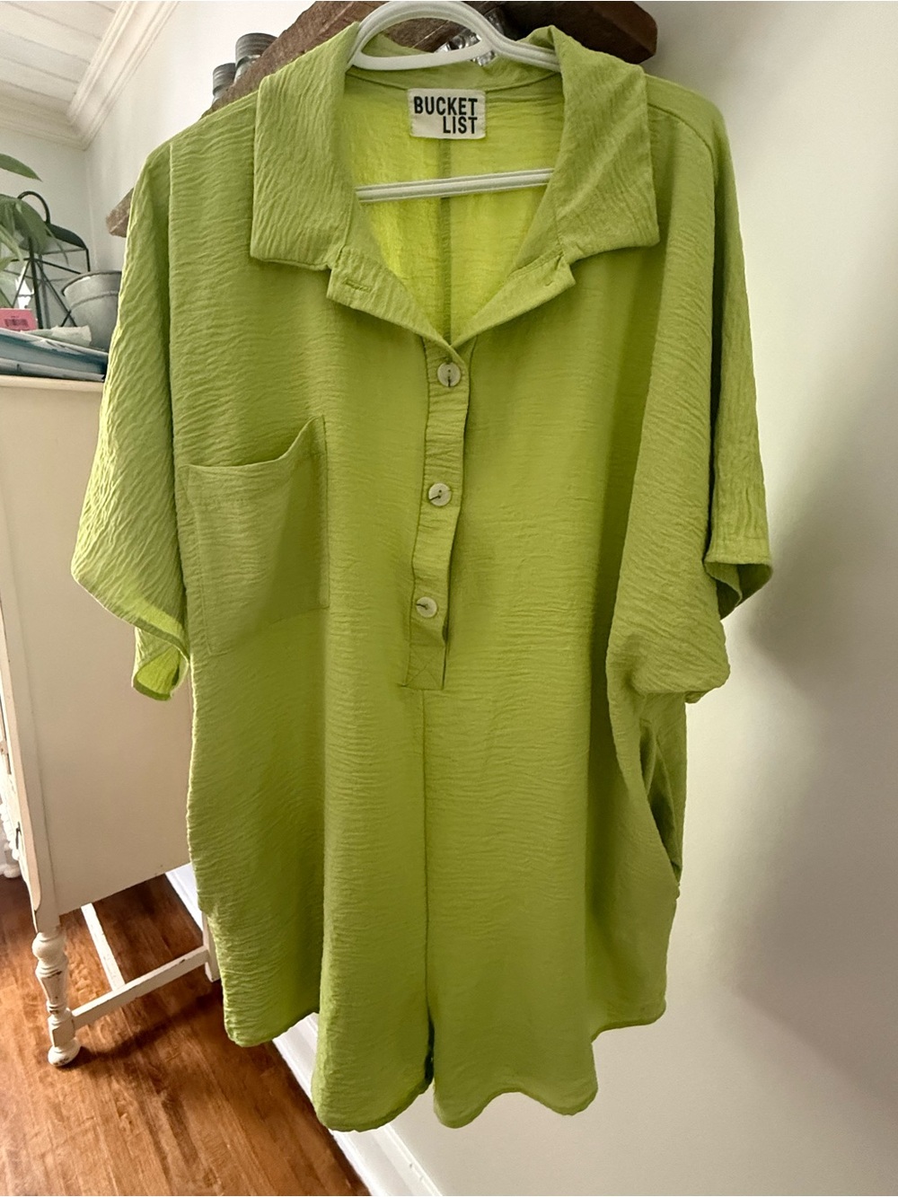 BUCKETLIST Neon Lime Button-Front Romper